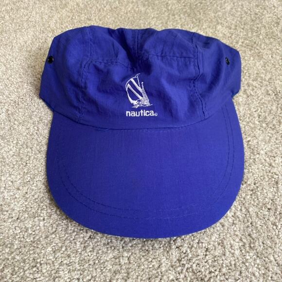 Vintage Nautica Hat Sailing Long Bill 5 Panel Nylon 90s Preppy Summer Outdoor - Picture 1 of 5